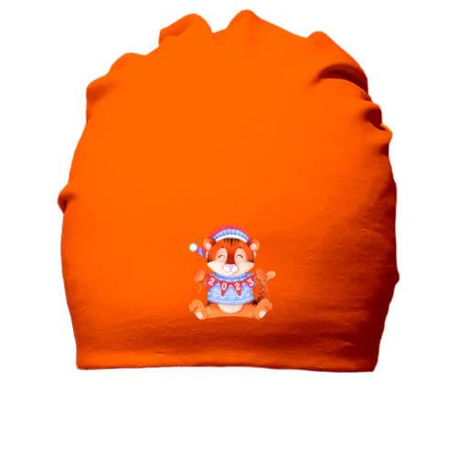Бавовняна шапка з тигреням у светрі