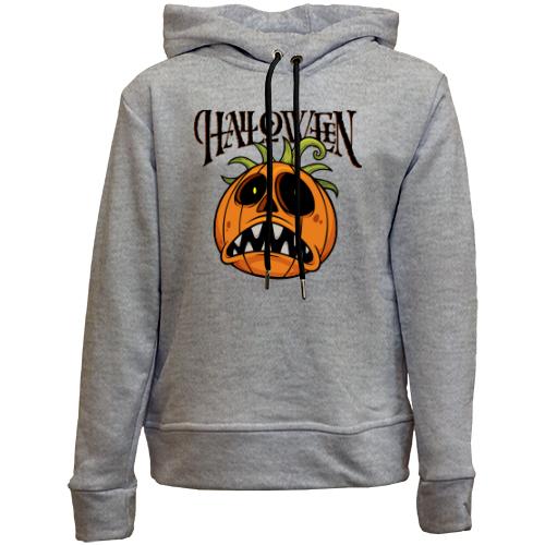 Детский худи без флиса с расстроенной тыквой и надписью Halloween