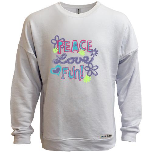 Свитшот без начеса Peace, love, fun