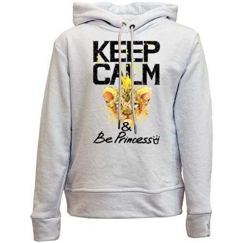 Детский худи без флиса с львенком Keep calm and be princess