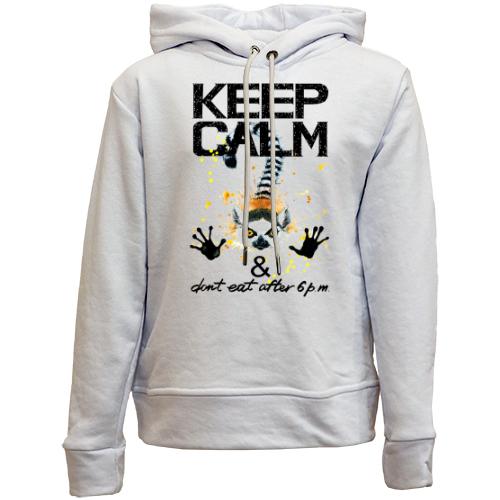 Детский худи без флиса Keep calm and don't eat after 6 pm с лемуром