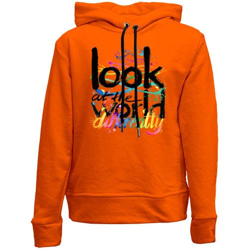 Детский худи без флиса Look at the world differentty