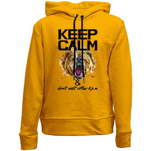 Детский худи без флиса с медведем Keep calm & dont eat after 6 pm