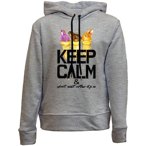 Детский худи без флиса с зайчиками Keep calm & dont eat after 6 pm