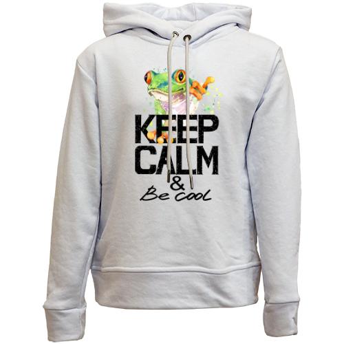 Детский худи без флиса с лягушкой Keep calm & be cool