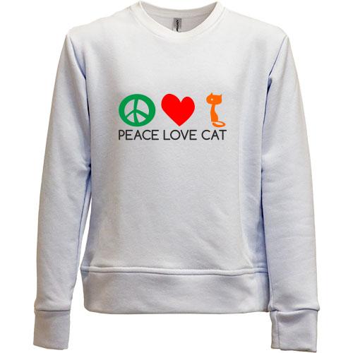 Детский свитшот без начеса peace love cats
