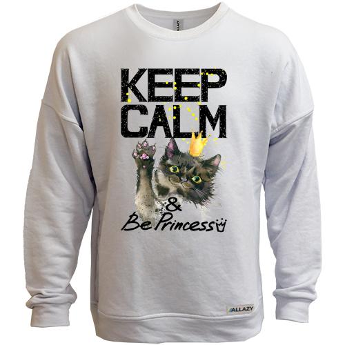 Світшот без начісу з кошеням Keep calm and be princess
