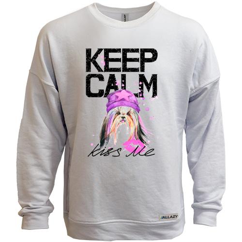 Світшот без начісу Keep calm and kiss me з Йоркширським тер'єром