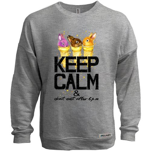 Свитшот без начеса с зайчиками Keep calm & dont eat after 6 pm