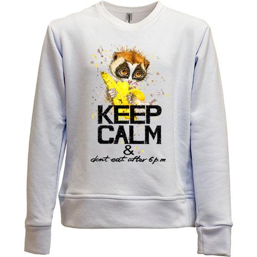Детский свитшот без начеса Keep calm and don't eat after 6 pm с обезьянкой