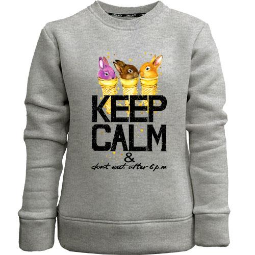 Детский свитшот без начеса с зайчиками Keep calm & dont eat after 6 pm