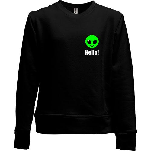 Детский свитшот без начеса с инопланетянином Hello!