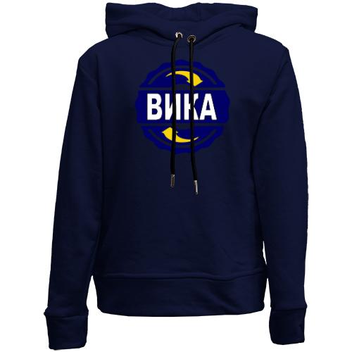 Детский худи без флиса с именем Вика в круге