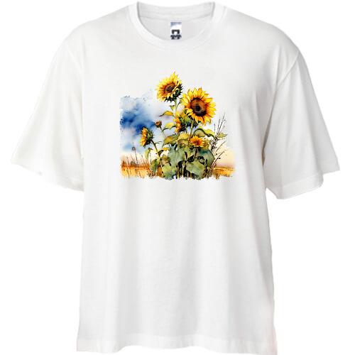 Футболка Oversize з акварельними соняшниками