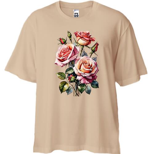 Футболка Oversize з малюнком букета троянд (2)