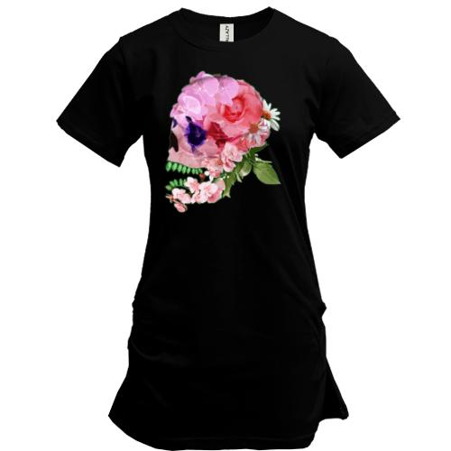 Подовжена футболка Rose skull