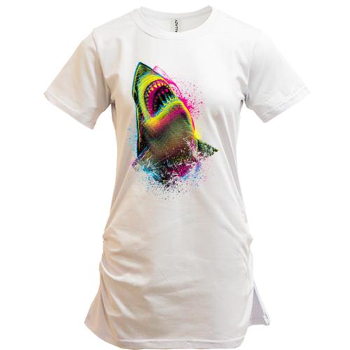 Подовжена футболка з яскравою акулою