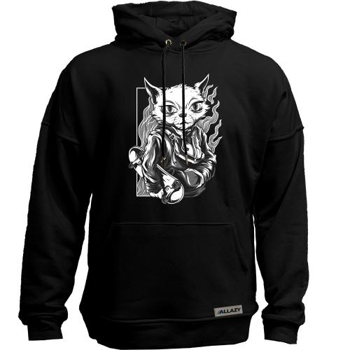 Худи без начеса Cat with skate black and white