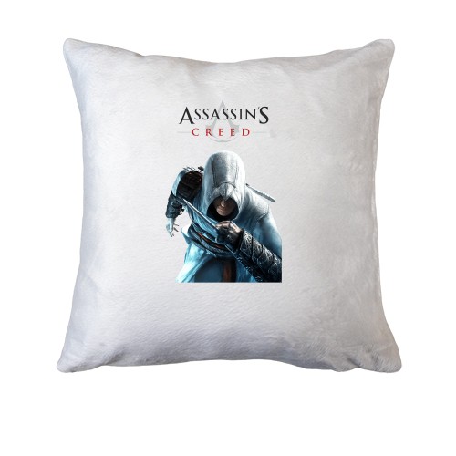 Подушка с Альтаиром из Assassin’s Creed и официальным логотипом игры