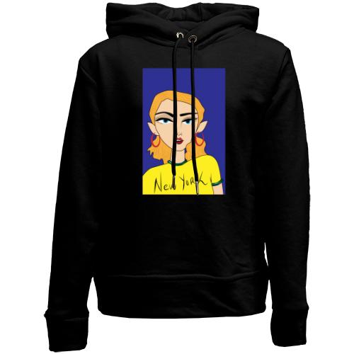 Детский худи без флиса Blonde in a yellow t-shirt
