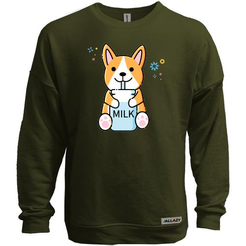 Свитшот без начеса Corgi drinks Milk