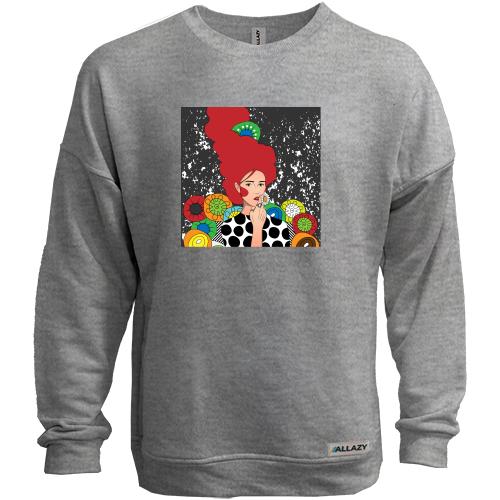 Свитшот без начеса Redhead girl with flowers
