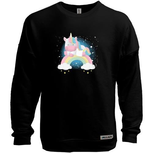 Світшот без начісу Baby unicorn on a rainbow