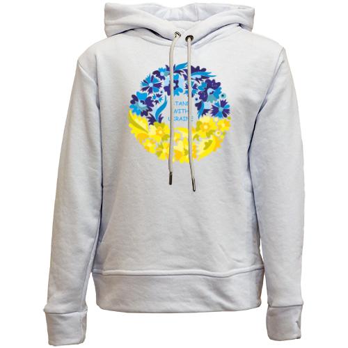 Детский худи без флиса I Stand With Ukraine (венок из цветов)