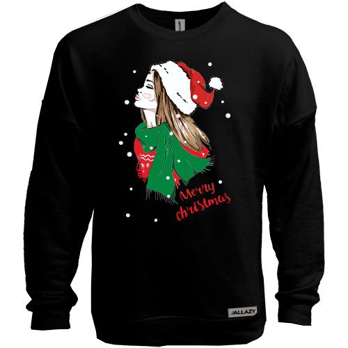 Свитшот без начеса с девушкой Merry Christmas