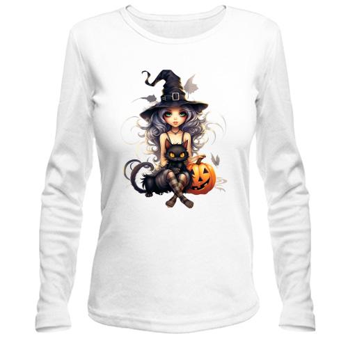 Лонгслив Halloween-Ведьма с котиком