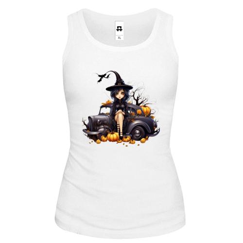 Майка Halloween-Ведьма на старой машине