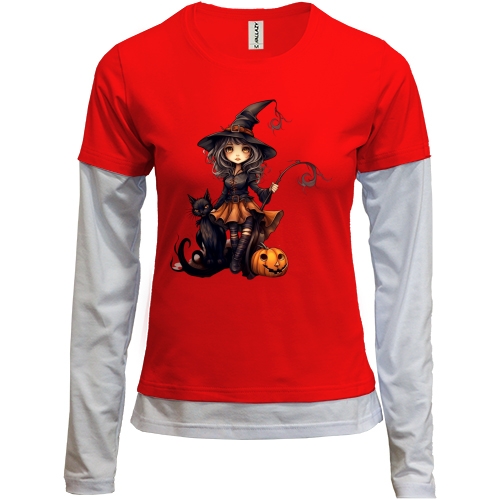 Комбинированный лонгслив Halloween-Ведьма с котиком (3)