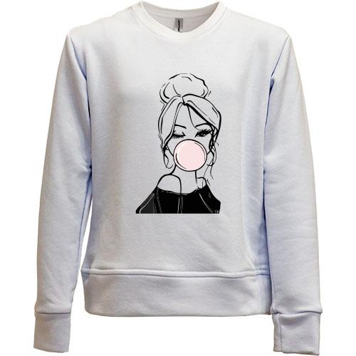 Детский свитшот без начеса Girl with babble gum art