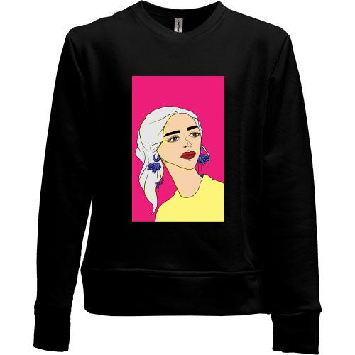 Детский свитшот без начеса Blonde on pink background