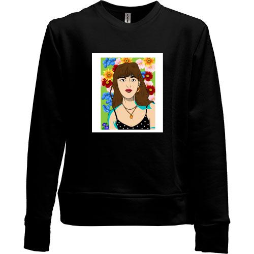 Детский свитшот без начеса Brown-haired woman in flowers