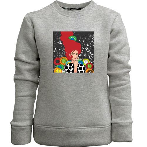 Детский свитшот без начеса Redhead girl with flowers
