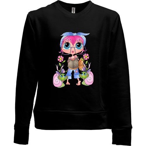 Детский свитшот без начеса Girl with pink hair