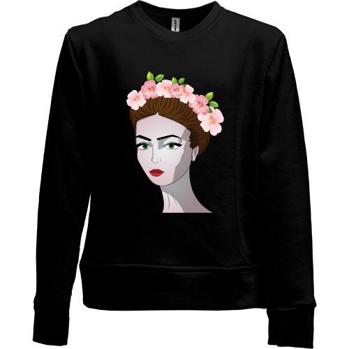 Детский свитшот без начеса Girl with pink flowers 1