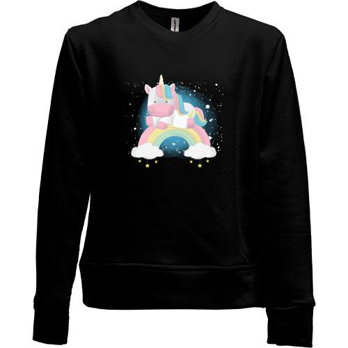 Дитячий світшот без начісу Baby unicorn on a rainbow
