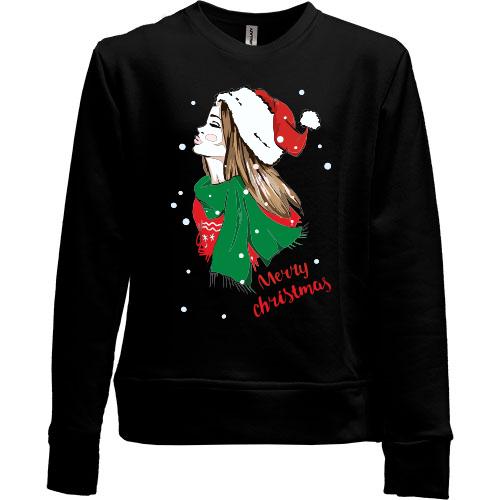 Детский свитшот без начеса с девушкой Merry Christmas