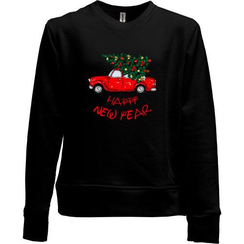 Детский свитшот без начеса Happy Ney Year red car