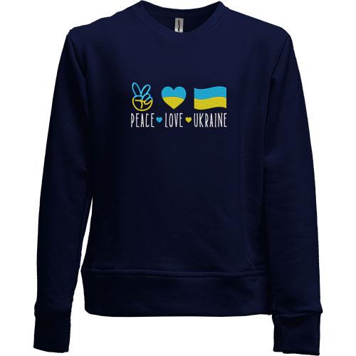 Детский свитшот без начеса Peace and love Ukraine
