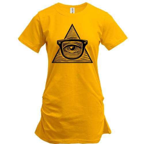 Подовжена футболка з масонським Всевидячим оком в окулярах