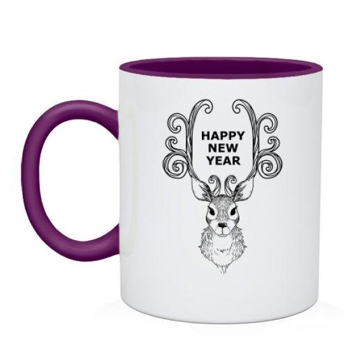 Чашка з оленем Happy New Year