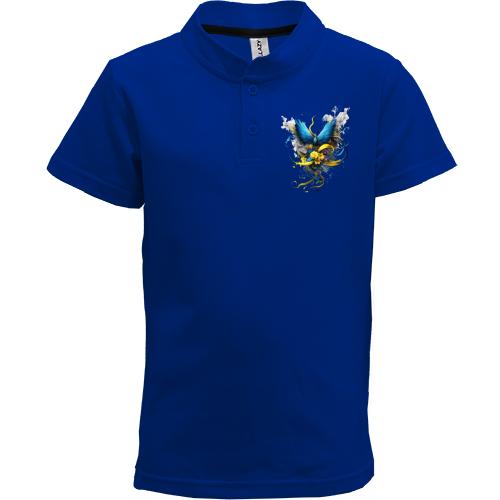 Дитяча футболка поло Птах на жовто-синьому букеті (арт)