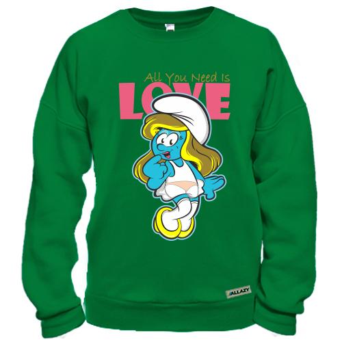 Свитшот со Смурфиком All you need is love