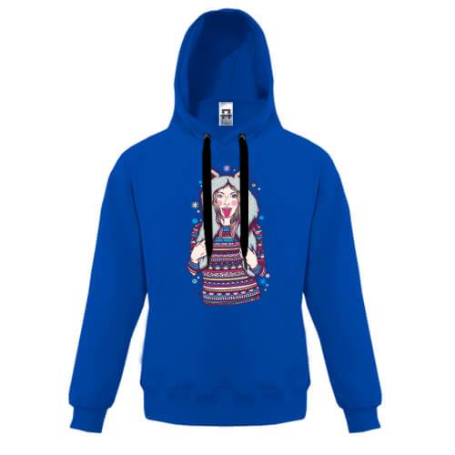 Детская толстовка с девушкой и снежинками