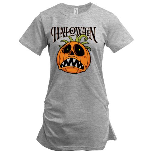 Подовжена футболка з пригніченим гарбузом і написом Halloween