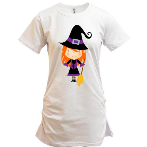 Подовжена футболка на Хеллоуїн з милою ведьмочкой