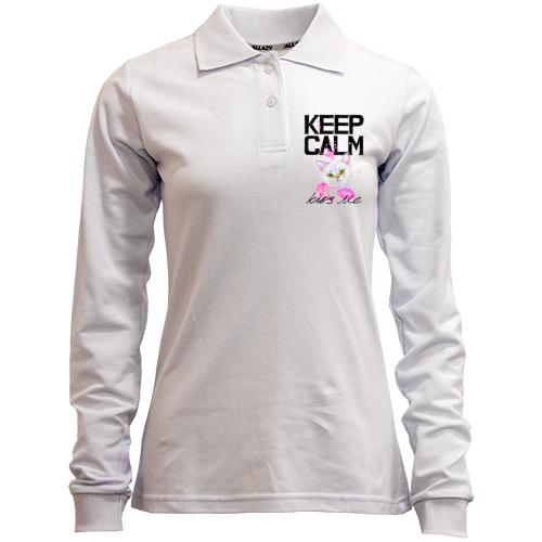 Лонгслів поло з кошеням Keep calm and kiss me